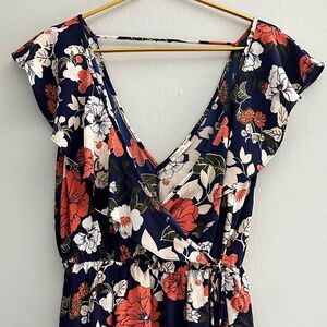 MAITAI NAVE BLUE WITH ORANGE AND CREAM FLORAL DESIGN